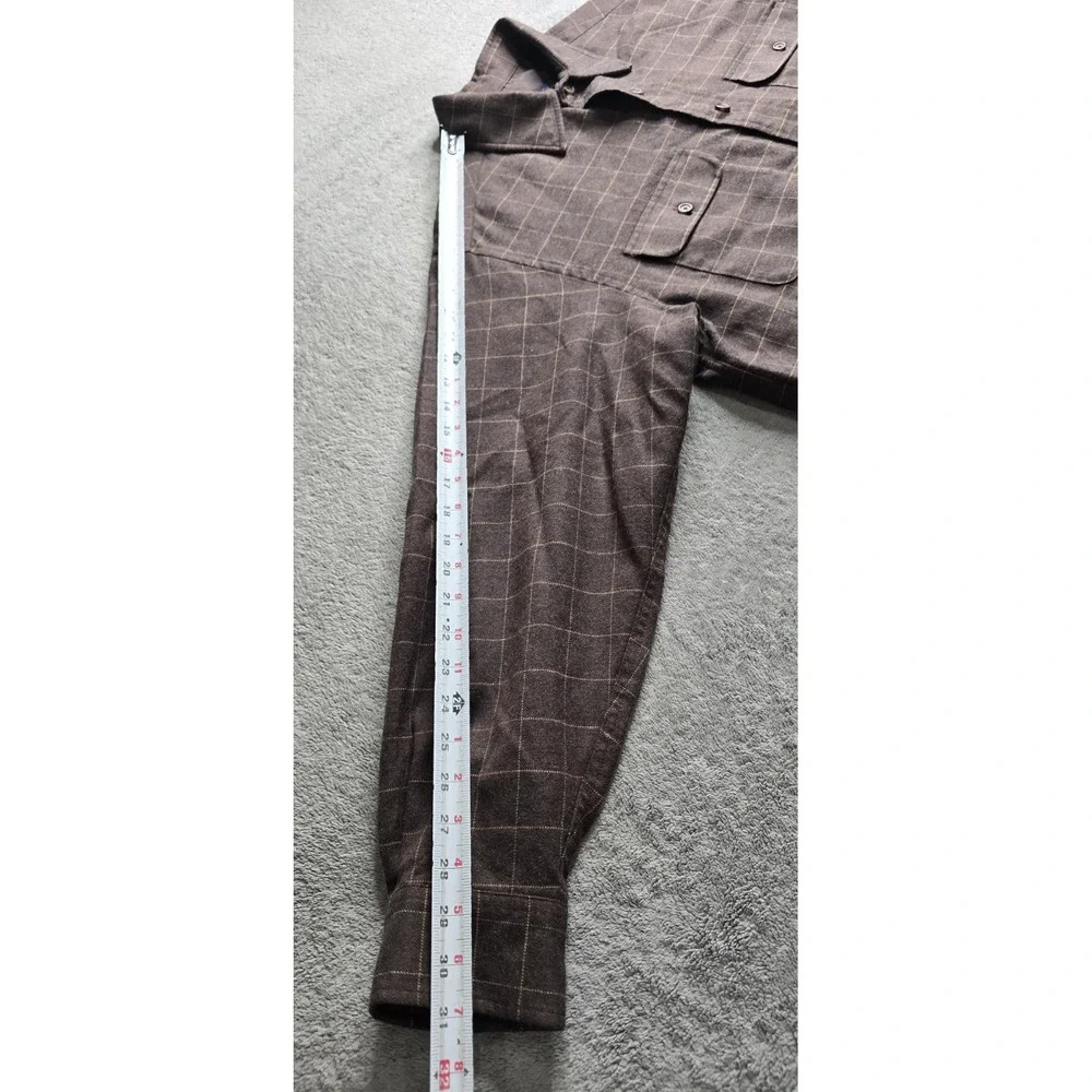 Brooks Brothers Worsted Wool Shirt Mens Large Brown Check L/S Elbow Patches